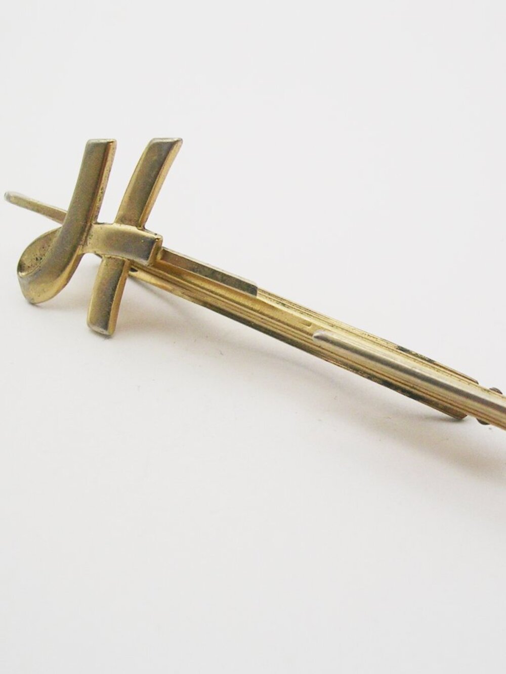 Vintage Initial H Tie Clip Bar adjustable Cravat Holder gold tone Mid Century